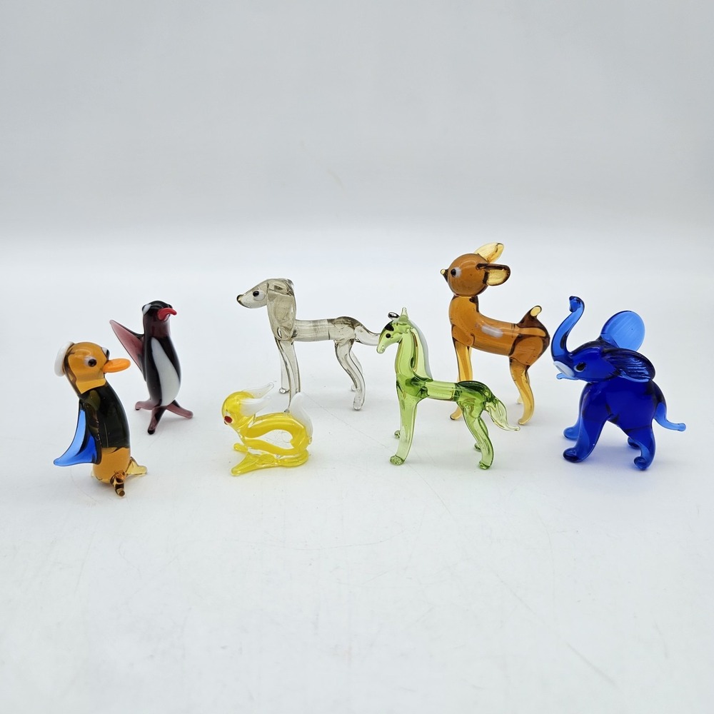 Lot 7 Miniature Trinket Shelf Glass Animals Figurines Shadow Box Shelf Minis